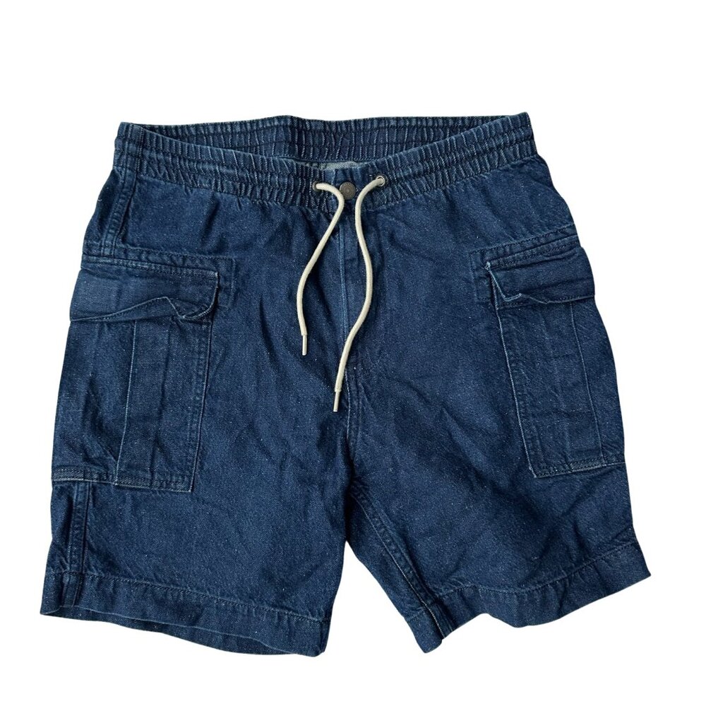 Denim cargo shorts with drawstring